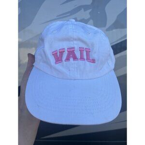 Vintage Y2K 90s white baseball dad cap VAIL Colorado pink embroidered preppy
